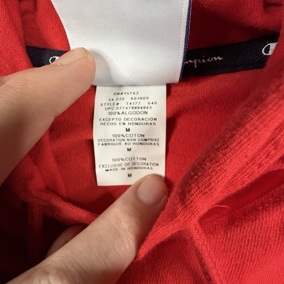 Champion Men's M Mid Weight T-Shirt Hoodie LS Red Cotton SEE DESCRIPTION - Picture 5 of 16